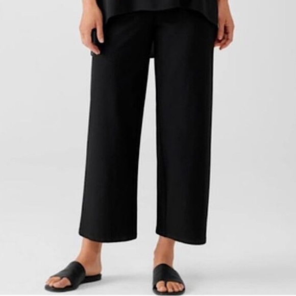 Eileen Fisher Washable Stretch Crepe Wide Straight Leg Pant Black Large - Picture 1 of 10